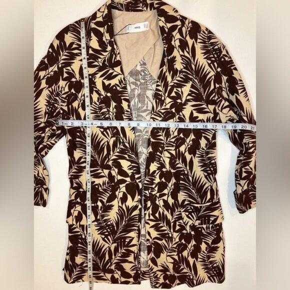 NWT MANGO LINEN Blend Tropical Print Notch Collar Blazer Front Flap Pockets XS - Picture 8 of 13
